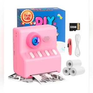 Kids Camera Instant Print Pink, 32G Instant Print Camera for Kids -1080P HD, New